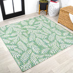 Jonathan Y Smb119G-5Sq Nevis Palm Frond Indoor Outdoor Area Rug, Coastal Casual Country & Floral Easy Cleaning,Bedroom,Kitchen,Backyard,Patio,Non Shedding, Cream/Green, 5' Square