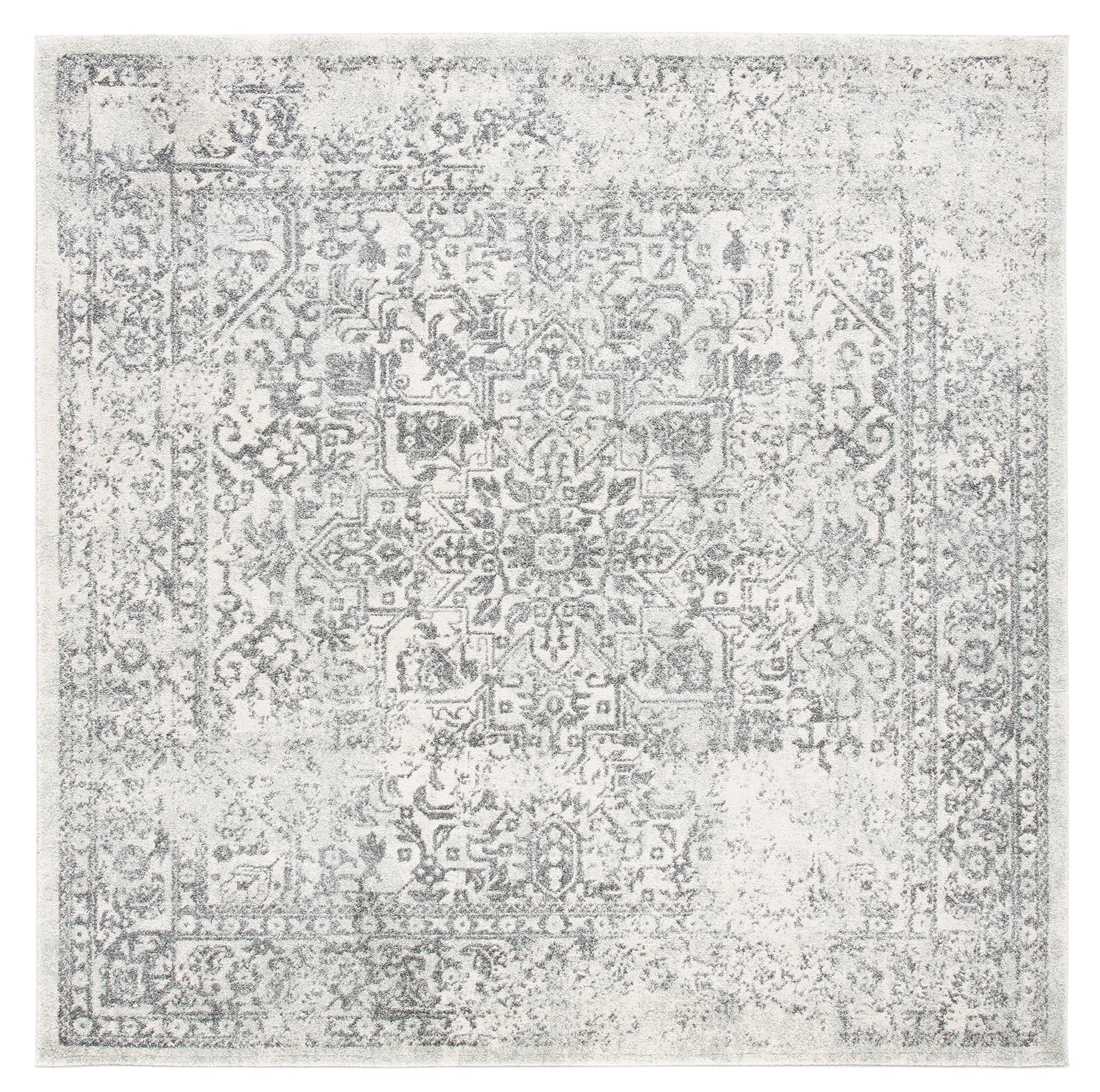 SAFAVIEH Evoke Collection Accent Rug - 3 Square, Ivory & Grey, Distressed Design, Non-Shedding & Easy Care, Ideal for High Traf