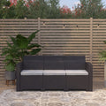 Merrick Lane Malmok Outdoor Furniture Resin Sofa - Dark Gray Faux Rattan Wicker Pattern 3-Seat Sofa - All-Weather Beige Cushions