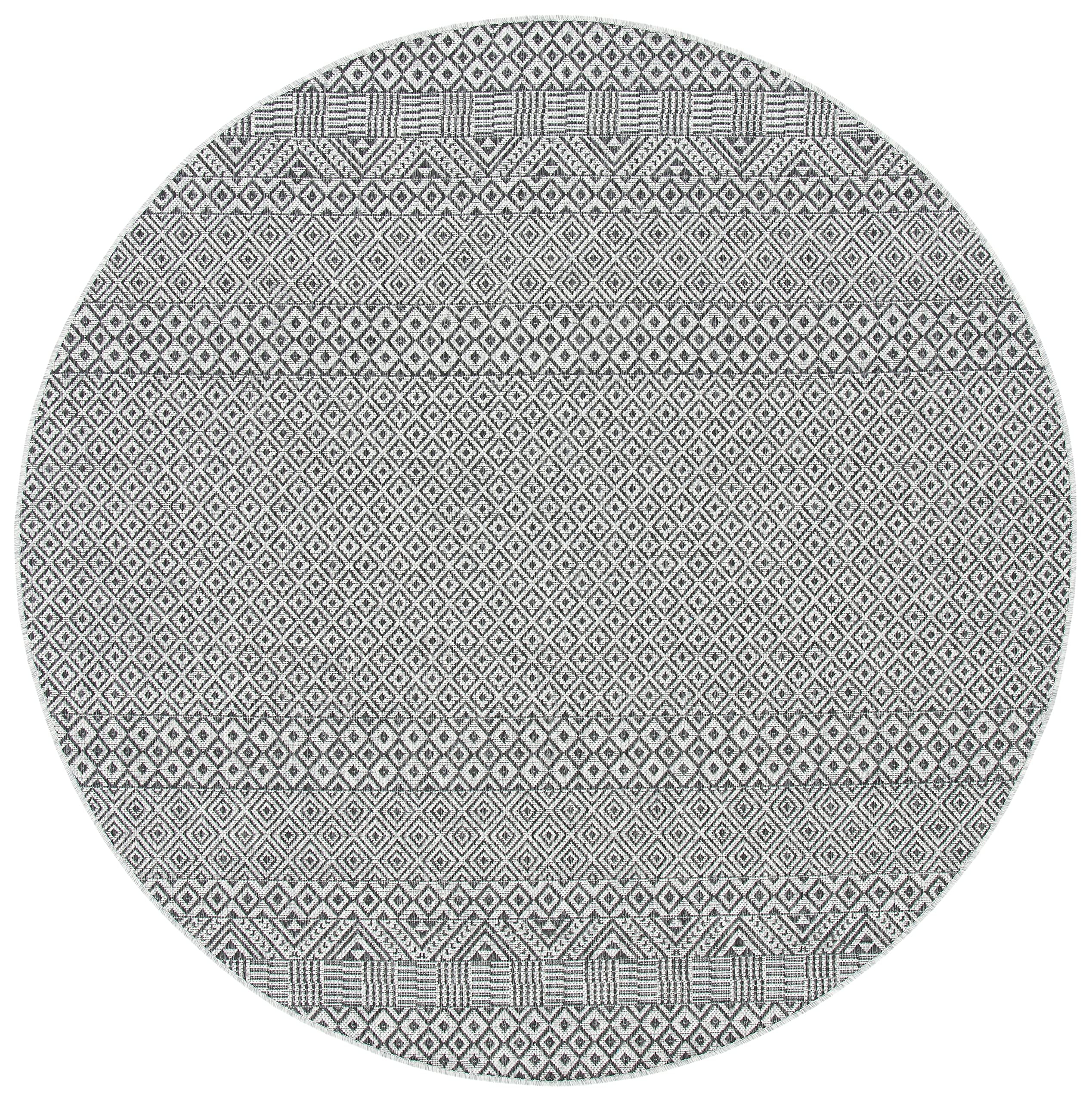 Safavieh Courtyard Collection 7'1' Round Grey/Black Cy8235 Indoor/ Outside Waterproof Easy Cleansingpatio Backyard Mudroom Area Mat