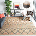 SAFAVIEH Kilim Collection Area Rug - 8 x 10, Natural & Blue, Handmade Moroccan Boho Jute & Cotton, Ideal for High Traffic Area