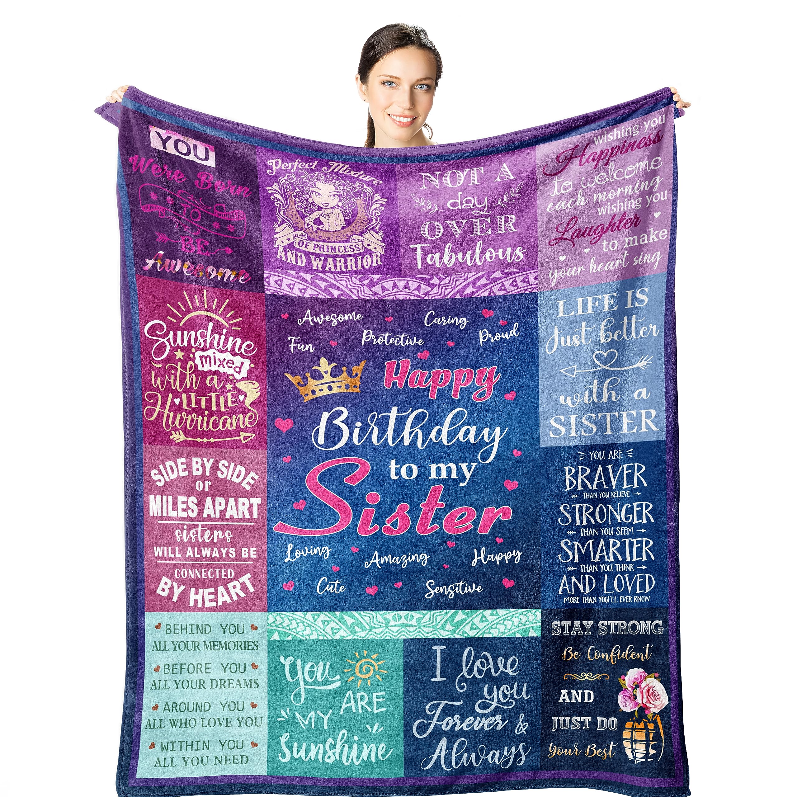 Wisegem Sister Birthday Gift Ideas - Birthday Gifts For Sister Blanket 60'X50' - Funny Sister Birthday Gifts From Sister - Hap