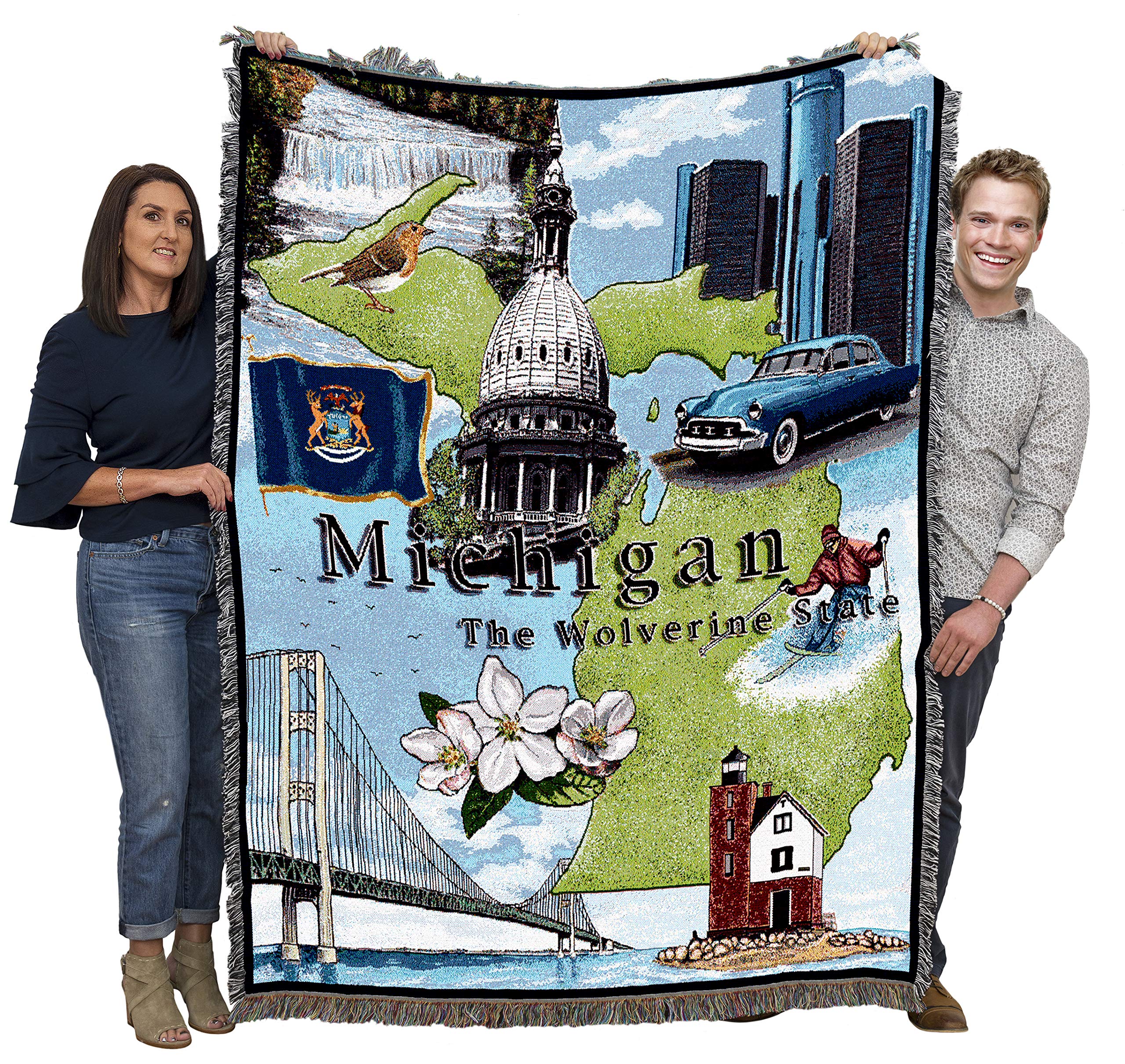 Pure Country Weavers State Of Michigan Blanket - Gift Tapestry Throw Woven From Cotton - Made In The Usa (72X54)