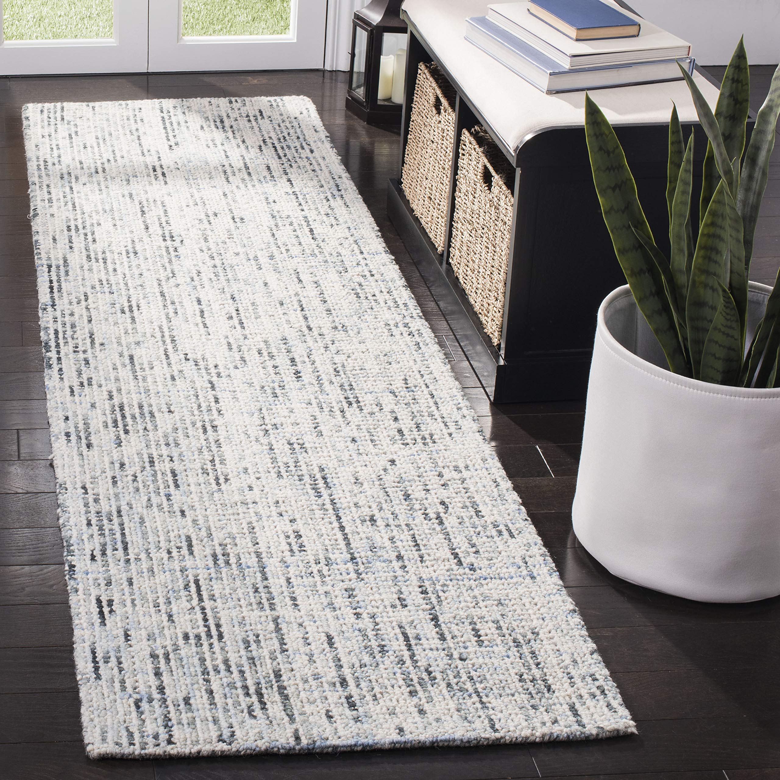 SAFAVIEH Abstract Collection Runner Rug - 2'3'' x 14', Blue & Charcoal, Handmade Wool, Ideal for High Traffic Areas in Living Ro