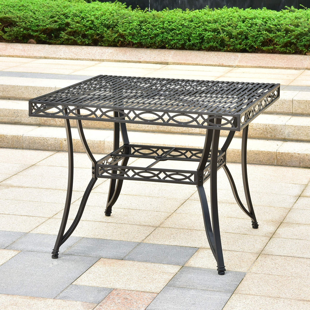 International Caravan Segovia Iron 39-inch Square Dining Table with Umbrella Hole