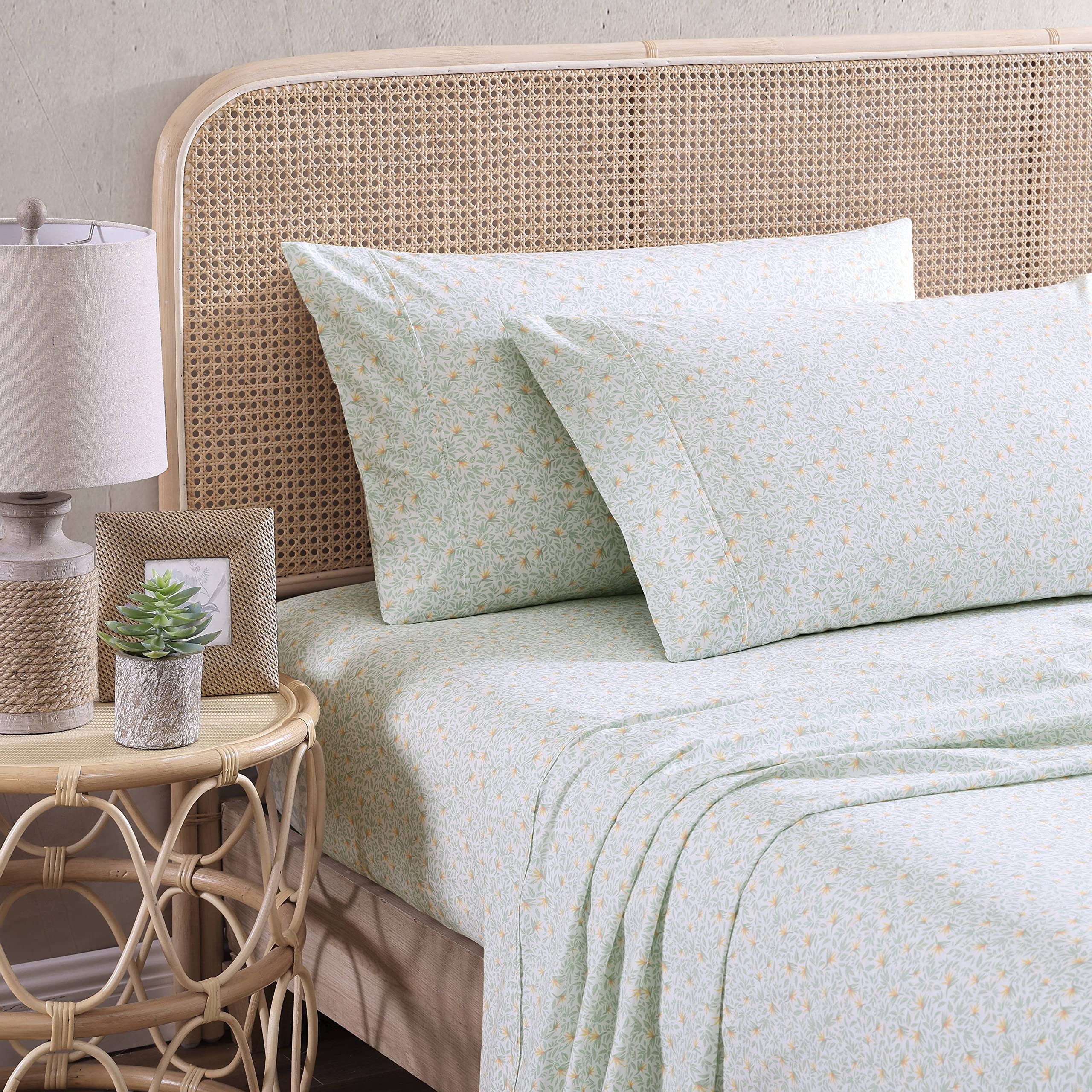 Tommy Bahama - King Sheets, Cotton Percale Bedding Set, Crisp & Cool, Stylish Bedding Set (Crane Flower Green, King)