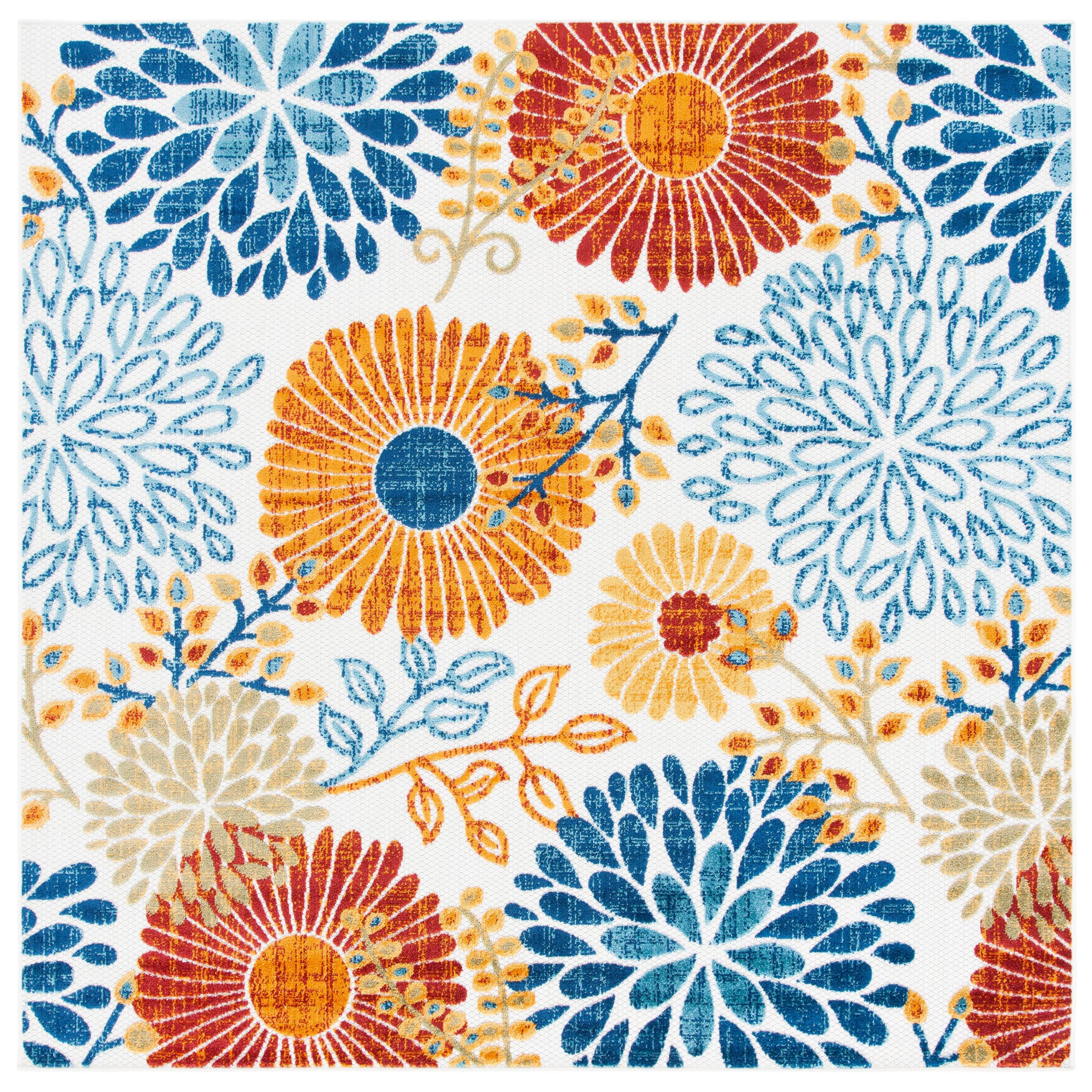 Safavieh Cabana Collection Area Rug - 6'7' Square, Creme & Red, Floral Design, Non-Shedding & Easy Care, Indoor/Outdoor & Washa