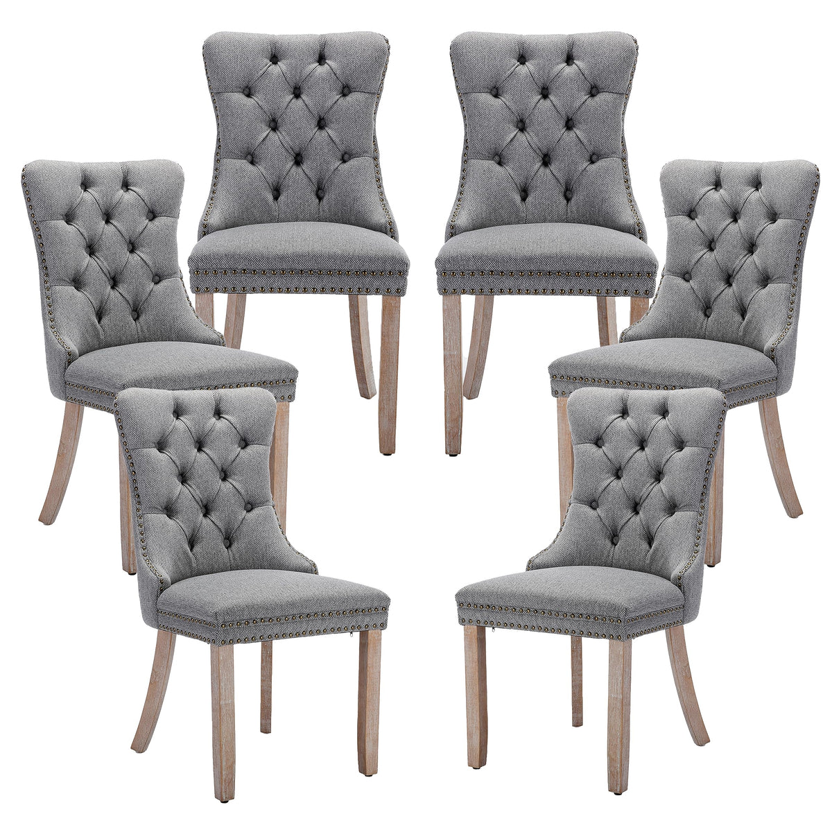 Lktart Upholstered Dining Chairs Set Of 6 With Button Tufted, Linen Chair With Solid Wood Legs For Dining Room, Living Room, Bed