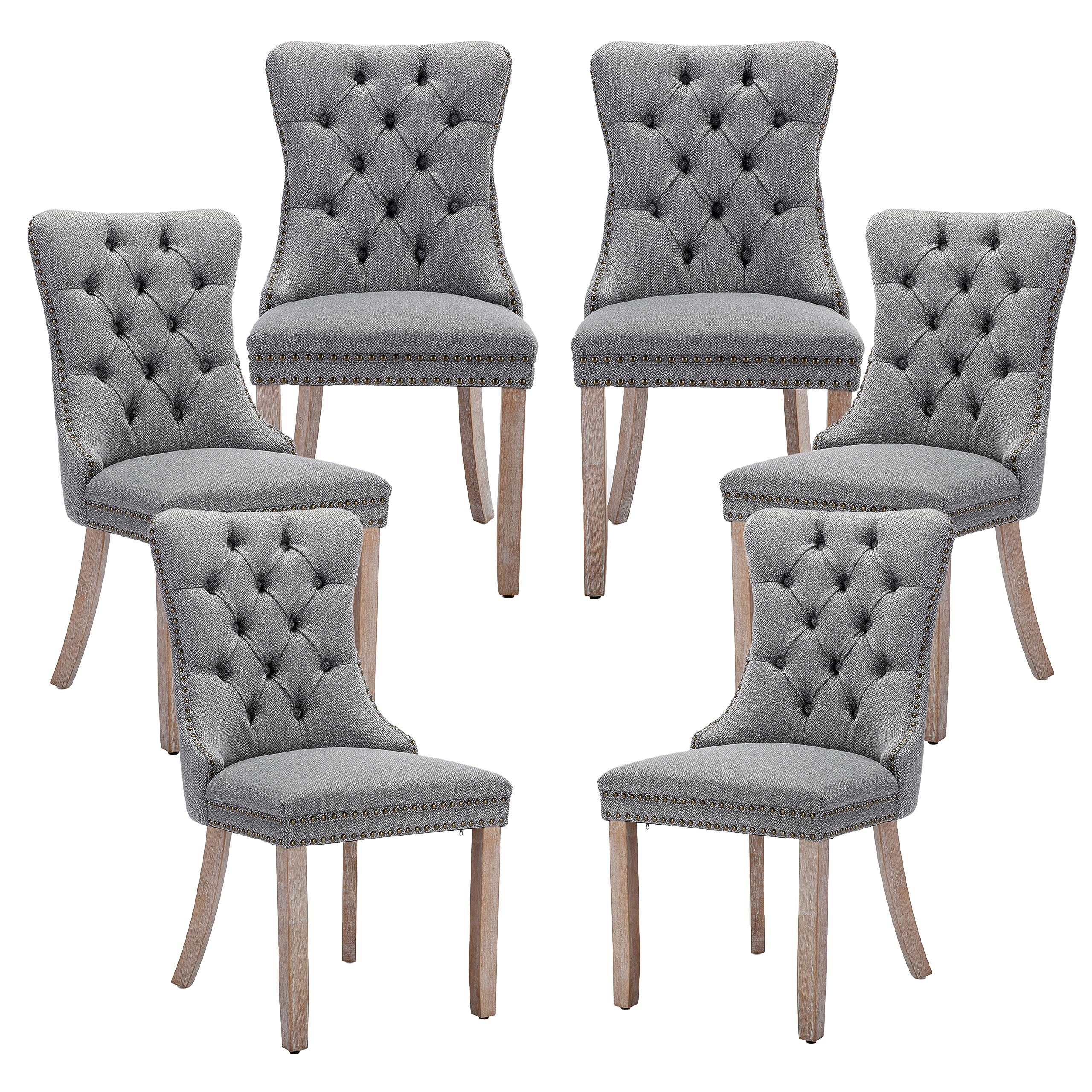 Lktart Upholstered Dining Chairs Set Of 6 With Button Tufted, Linen Chair With Solid Wood Legs For Dining Room, Living Room, Bed