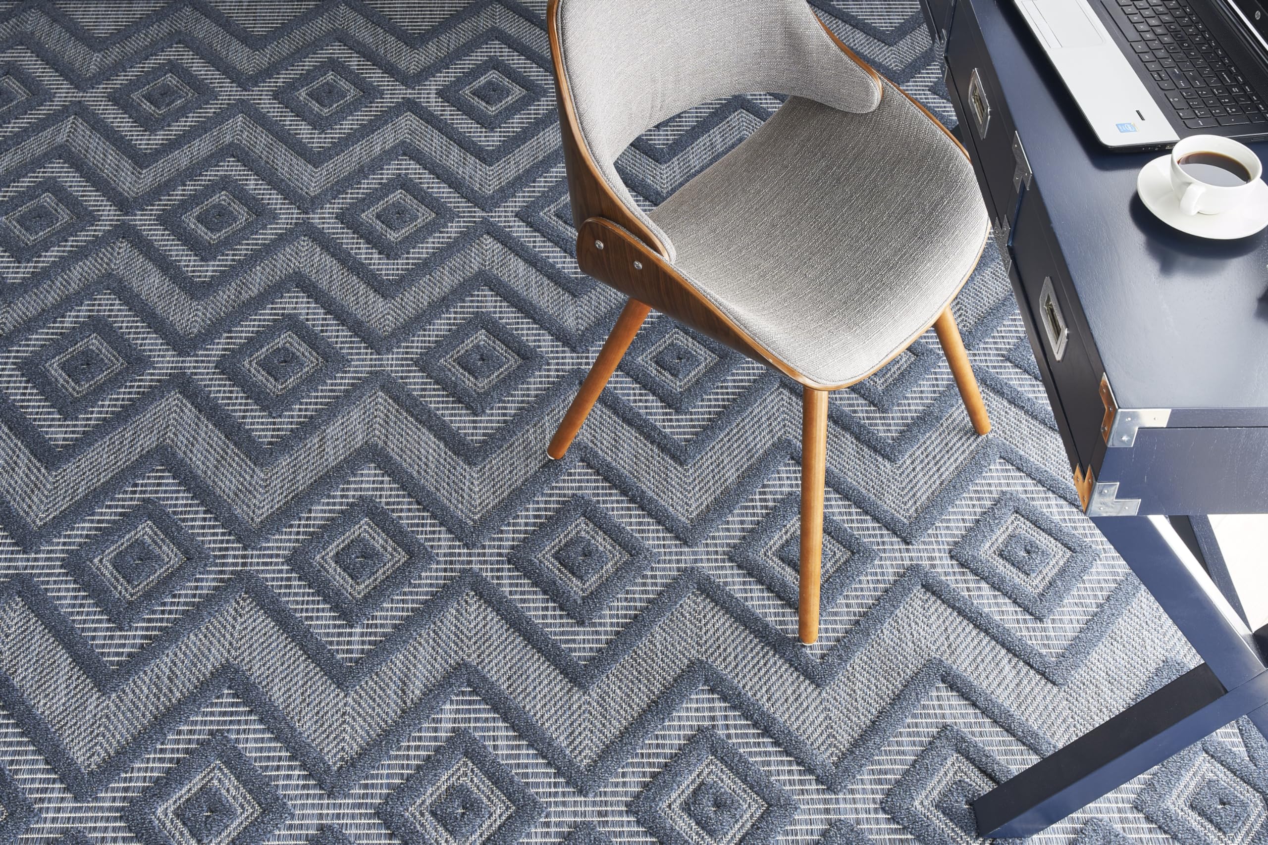 Nourison Versatile Indoor/Outdoor Navy Blue 5' X 7' Area Rug, Easy Cleaning, Non Shedding, Bed Room, Living Room, Dining Room, Deck, Backyard, Patio, High Traffic Area (5X7)
