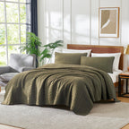 Palassio Green 100% Cotton Quilt King Size Bedding Sets With Pillow Shams, Olive Lightweight Soft Bedspread Coverlet, Sage Quilt