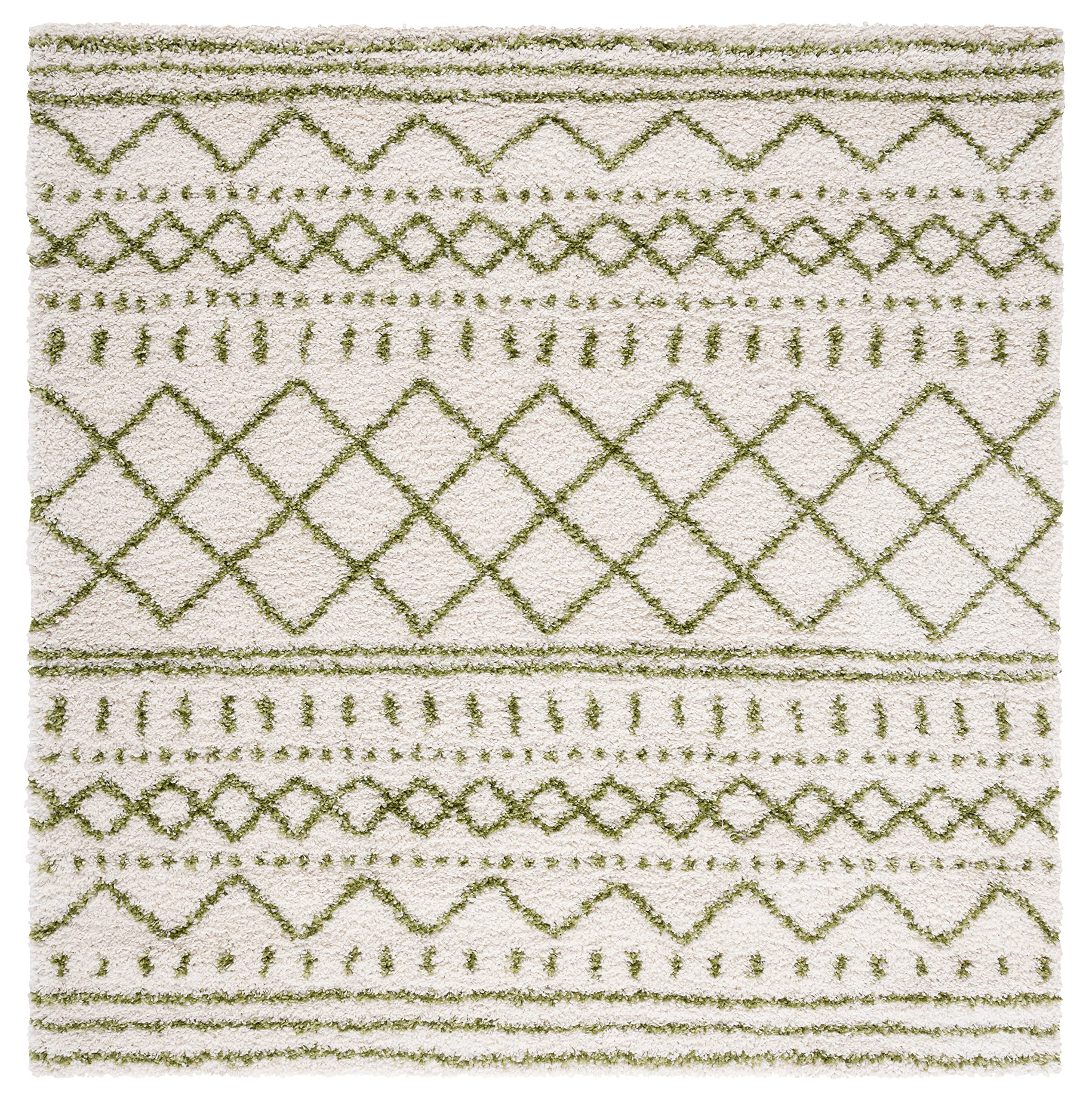 SAFAVIEH Arizona Shag Collection Accent Rug - 32 Square, Ivory & Green, Moroccan Design, Non-Shedding & Easy Care, 1.6-inch Thi
