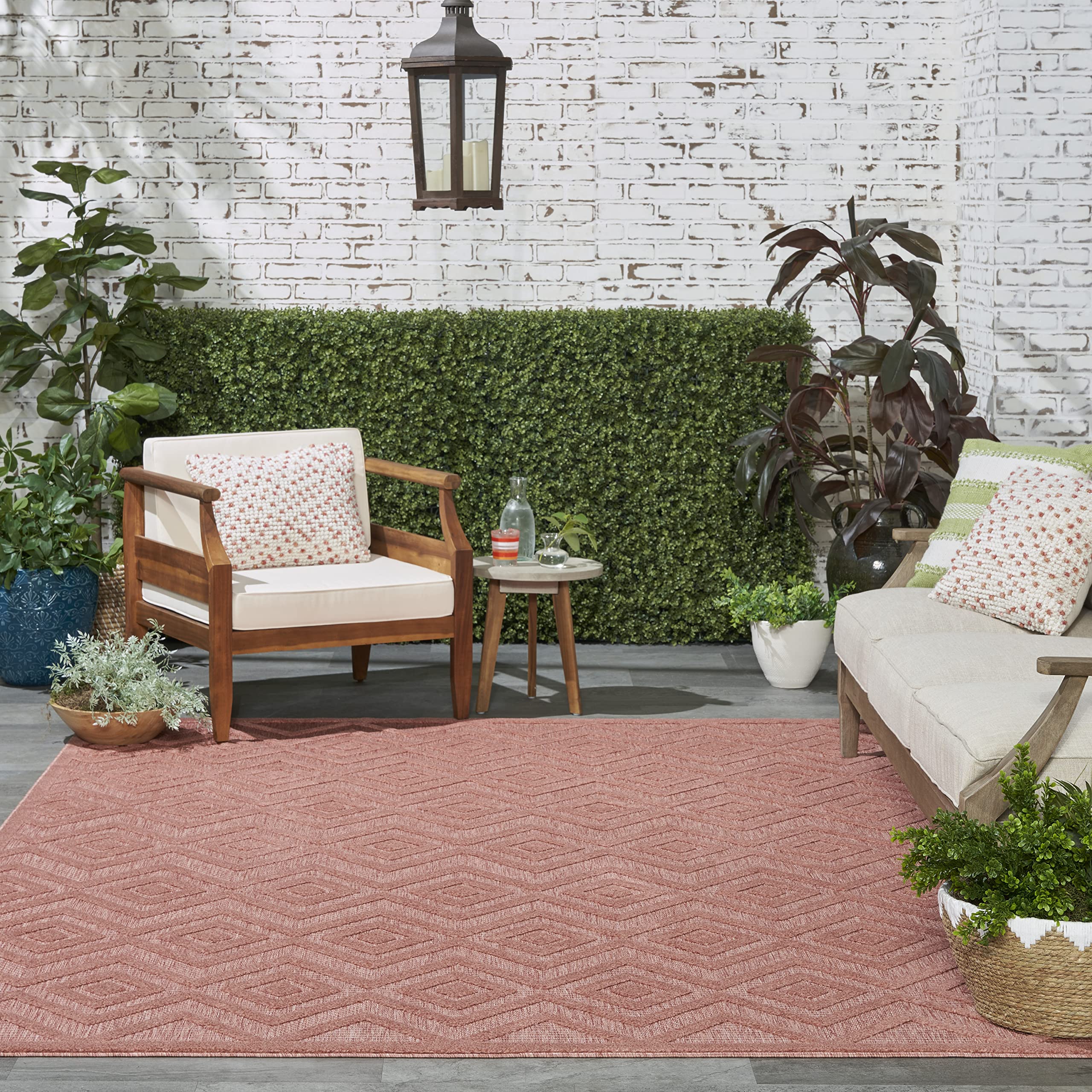 Nourison Versatile Indoor/Outdoor Coral/Orange 7' X 10' Area Rug, Easy Cleaning, Non Shedding, Bed Room, Living Room, Dining Room, Deck, Backyard, Patio, High Traffic Area (7X10)