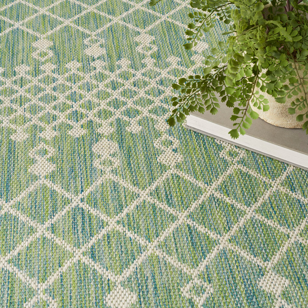 Nourison Positano Indoor/Outdoor Blue Green 7' X 10' Area Rug, Easy Cleaning, Non Shedding, Bed Room, Living Room, Dining Room, Deck, Backyard, Patio (7X10)