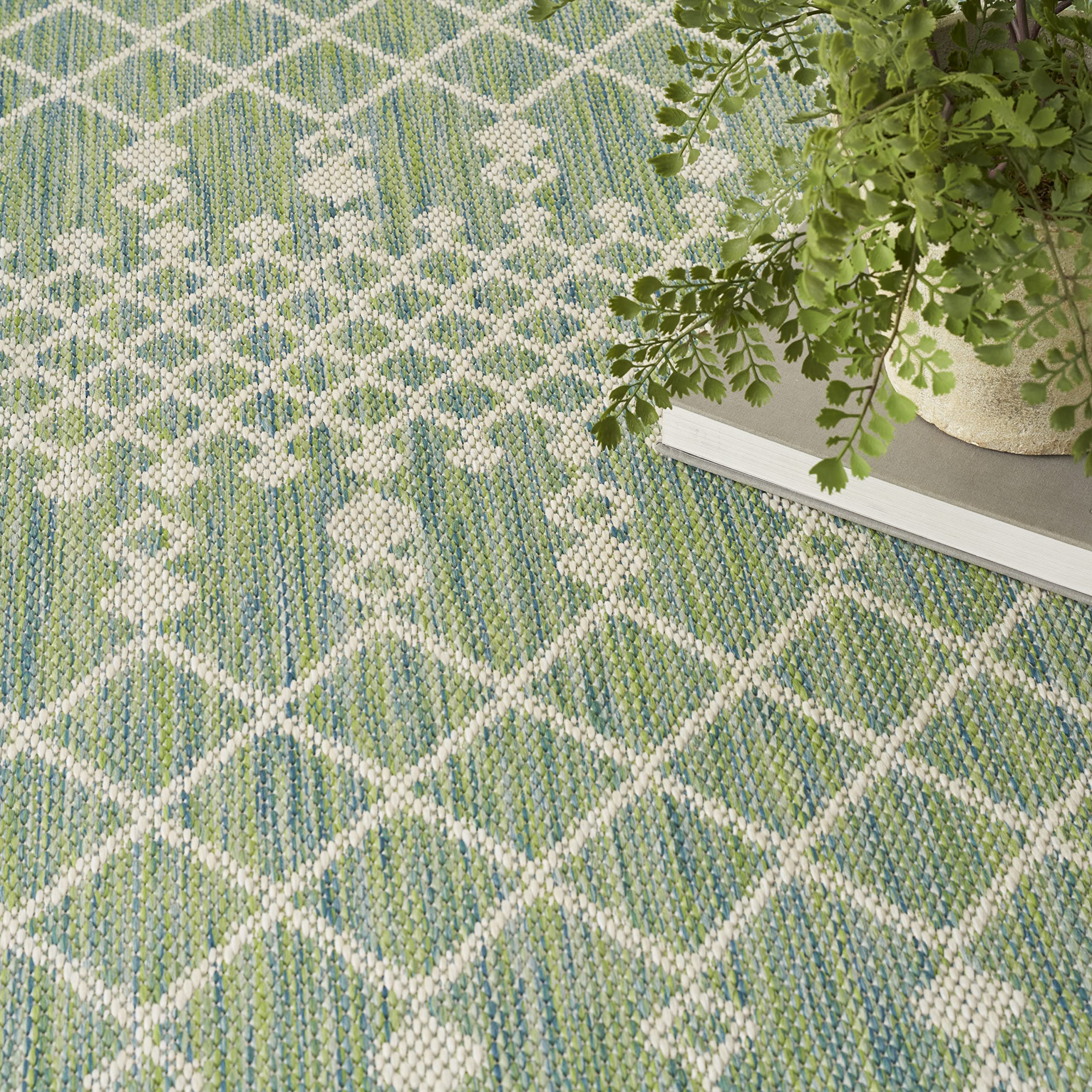 Nourison Positano Indoor/Outdoor Blue Green 7' X 10' Area Rug, Easy Cleaning, Non Shedding, Bed Room, Living Room, Dining Room, Deck, Backyard, Patio (7X10)
