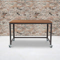 Flash Furniture Livingston Collection Computer Table And Desk In Brown Oak Wood Grain Finish With Metal Wheels