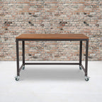 Flash Furniture Livingston Collection Computer Table And Desk In Brown Oak Wood Grain Finish With Metal Wheels