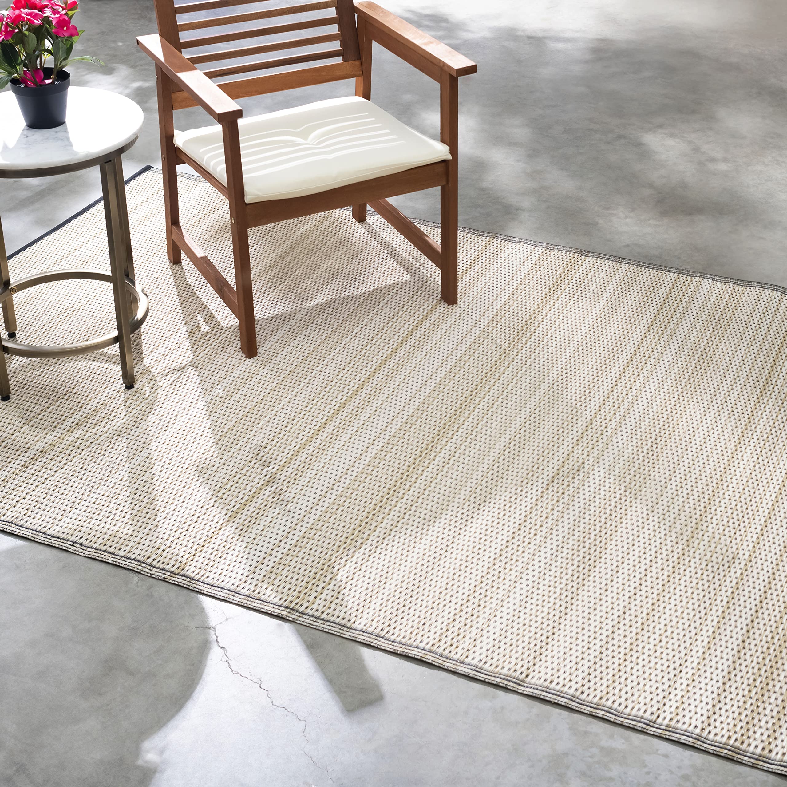 Fab Habitat Striped Neutral Outdoor Rug - Waterproof, Fade Resistant, Crease-Free, Reversible - Premium Recycled Plastic - Patio