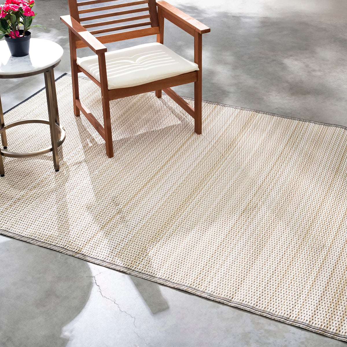 Fab Habitat Outdoor Rug - Waterproof, Fade Resistant, Crease-Free - Premium Recycled Plastic - Neutral Striped - Patio, Deck, Po