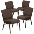 4 Pk. 21 Extra Wide Brown Fabric Church Chair, Cup Book Rack - Gold Vein Frame