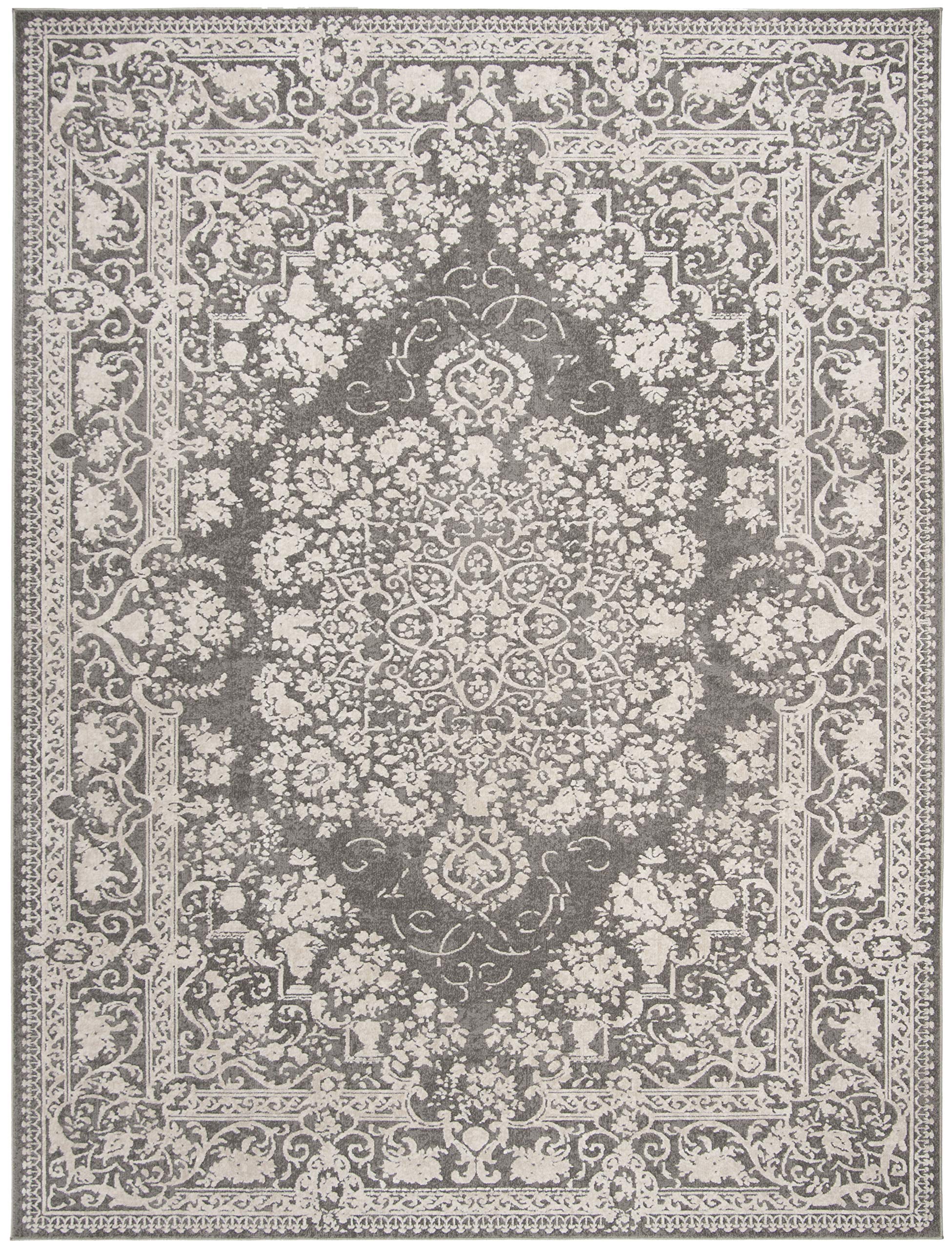 Safavieh Reflection Collection X-Large Area Rug - 11' X 15', Dark Grey & Cream, Vintage Distressed Design, Non-Shedding & Easy C