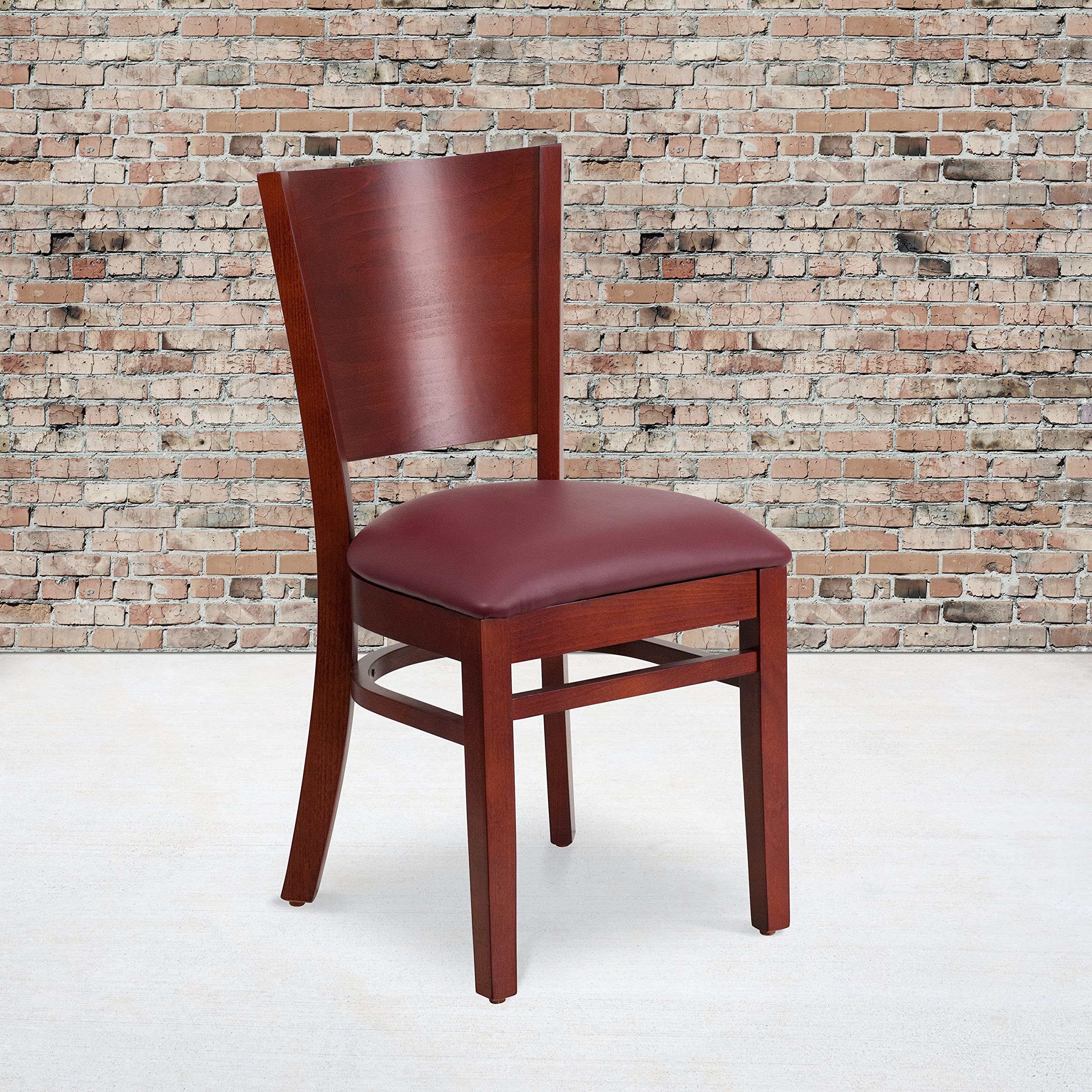 Flash Furniture Lacey Series Solid Back Mahogany Wood Restaurant Chair - Burgundy Vinyl Seat