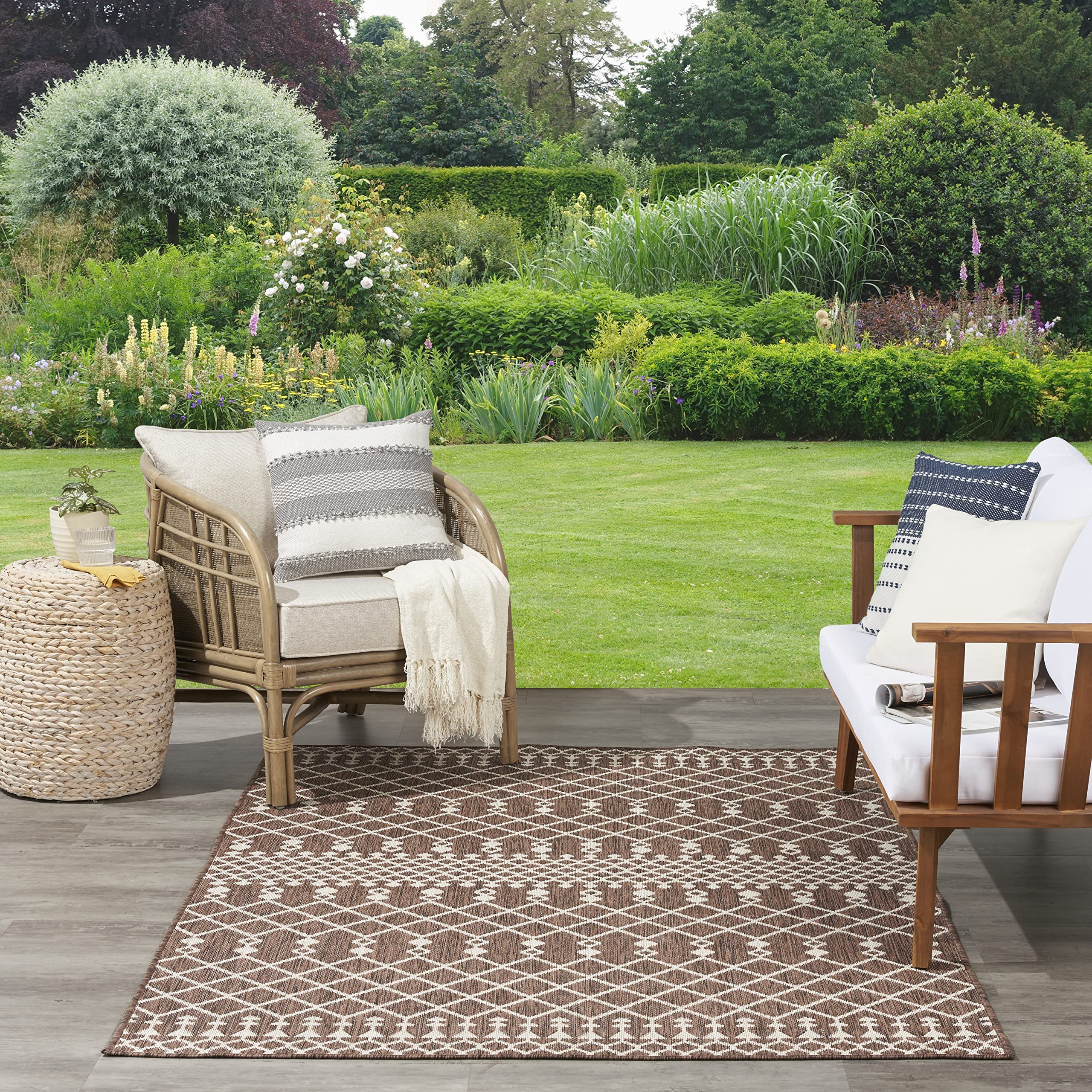 Nourison Positano Indoor/Outdoor Natural 9' X 12' Area Rug, Easy Cleaning, Non Shedding, Bed Room, Living Room, Dining Room, Backyard, Deck, Patio (9X12)