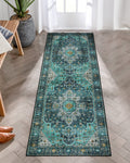 Moynesa Ultra-Thin Washable Runner Rug - 2x6 Teal Non Slip Bathroom Rug Runner Laundry Room Mat, Machine Washable Non-Slip Pet F