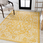 Jonathan Y Smb100E-4 Tela Bohemian Textured Weave Floral Indoor Outdoor Area Rug, Coastal, Traditional, Transitional Easy Cleaning,Bedroom,Kitchen,Backyard,Patio,Non Shedding, Yellow/Cream, 4 X 6