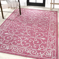 Jonathan Y Smb106J-9 Charleston Vintage Filigree Textured Weave Indoor Outdoor Area-Rug, Classic Traditional Easy-Cleaning,Bedroom,Kitchen,Backyard,Patio,Non Shedding, 9 X 12, Fuchsia/Light Gray