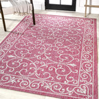 Jonathan Y Smb106J-9 Charleston Vintage Filigree Textured Weave Indoor Outdoor Area-Rug, Classic Traditional Easy-Cleaning,Bedroom,Kitchen,Backyard,Patio,Non Shedding, 9 X 12, Fuchsia/Light Gray