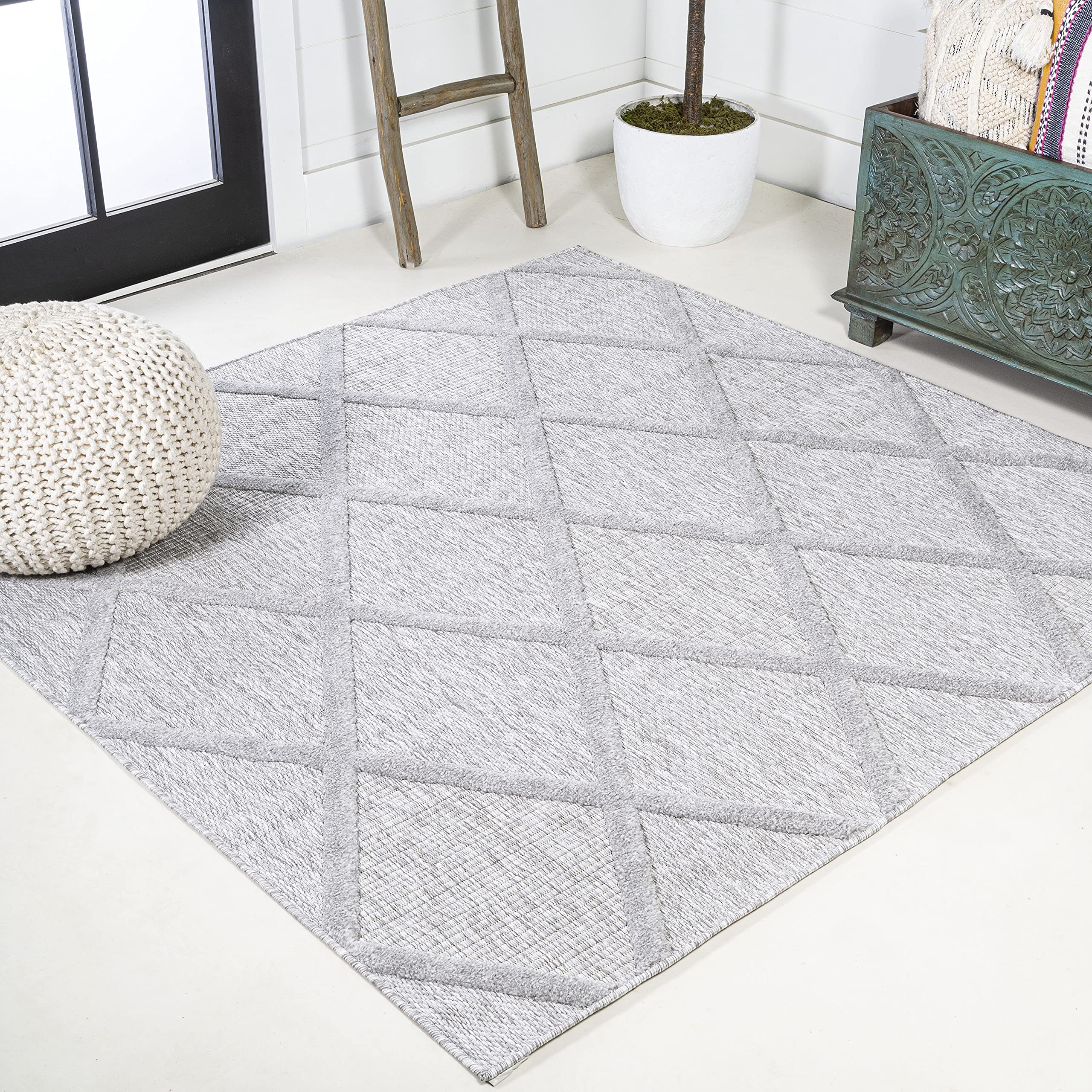JONATHAN Y IBZ101C-5SQ Salines Diamond Trellis Indoor Outdoor Area Rug Bohemian Geometric Easy Cleaning Bedroom Kitchen Backyard