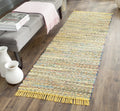 SAFAVIEH Rag Rug Collection Runner Rug - 23 x 10, Yellow & Multi, Handmade Boho Stripe Cotton, Ideal for High Traffic Areas in