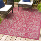 Jonathan Y Smb100G-9 Tela Bohemian Textured Weave Floral Indoor Outdoor Area Rug, Coastal,Traditional,Transitional Easy Clean,Bedroom,Kitchen,Backyard,Patio, Non-Shed, Fuchsia/Light Gray, 9 X 12