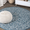 JONATHAN Y SMB106F-8R Charleston Vintage Filigree Textured Weave Teal/Gray 8 Round Indoor/Outdoor Area Rug, Pet Friendly, Non-S