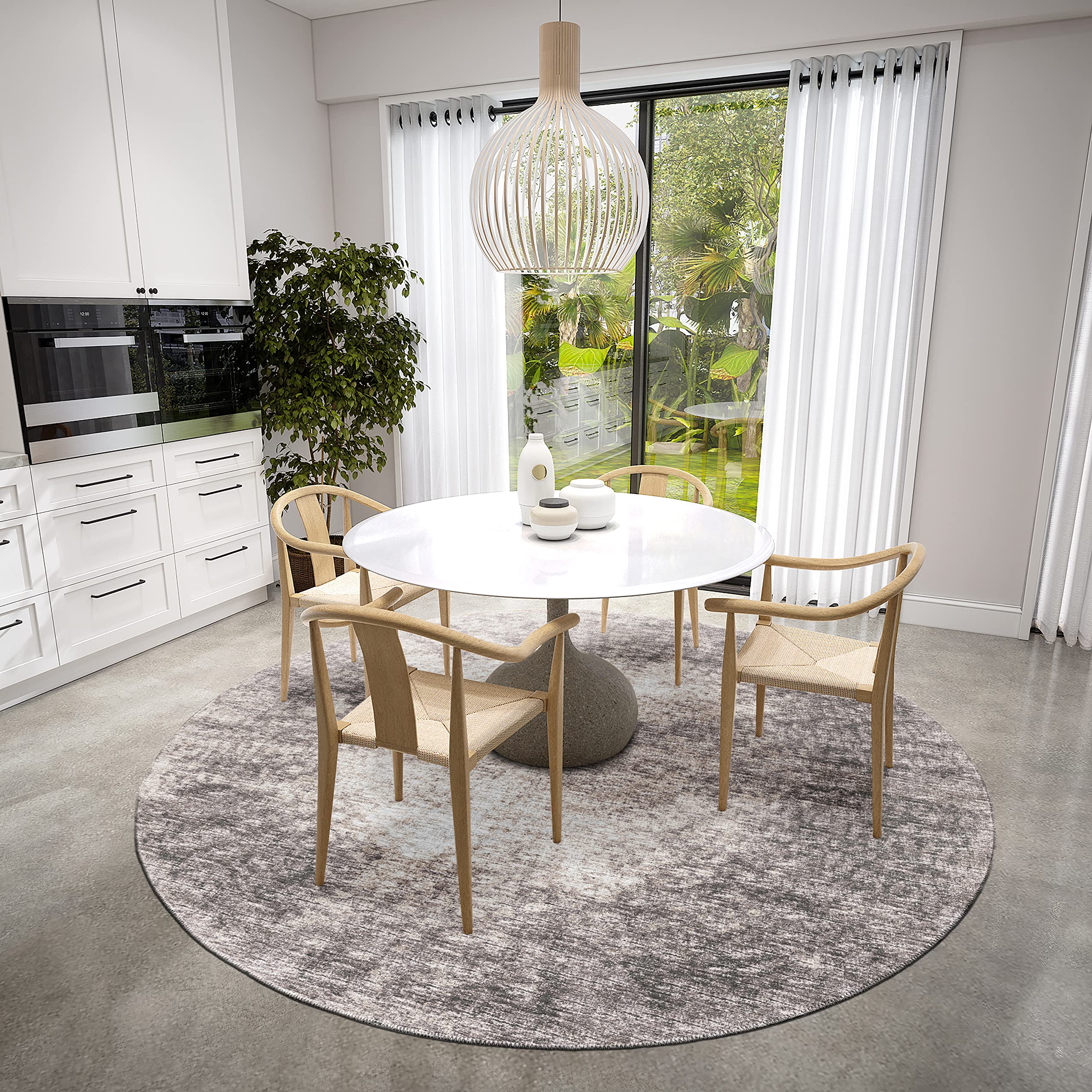 Addison Rugs Rylee Ary31 Brown Washable 8' X 8' Indoor Outdoor Round Rug, Easy Clean, Machine Washable, Non Shedding, Bedroom, Entry, Living Room, Dining Room, Kitchen, Patio Rug