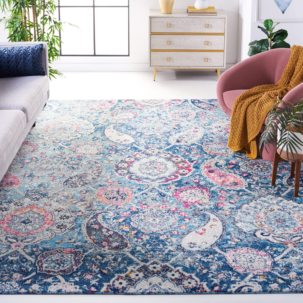 SAFAVIEH Madison Collection Area Rug - 8' x 10', Blue & Grey, Boho Chic Glam Paisley Design, Non-Shedding & Easy Care, Ideal for