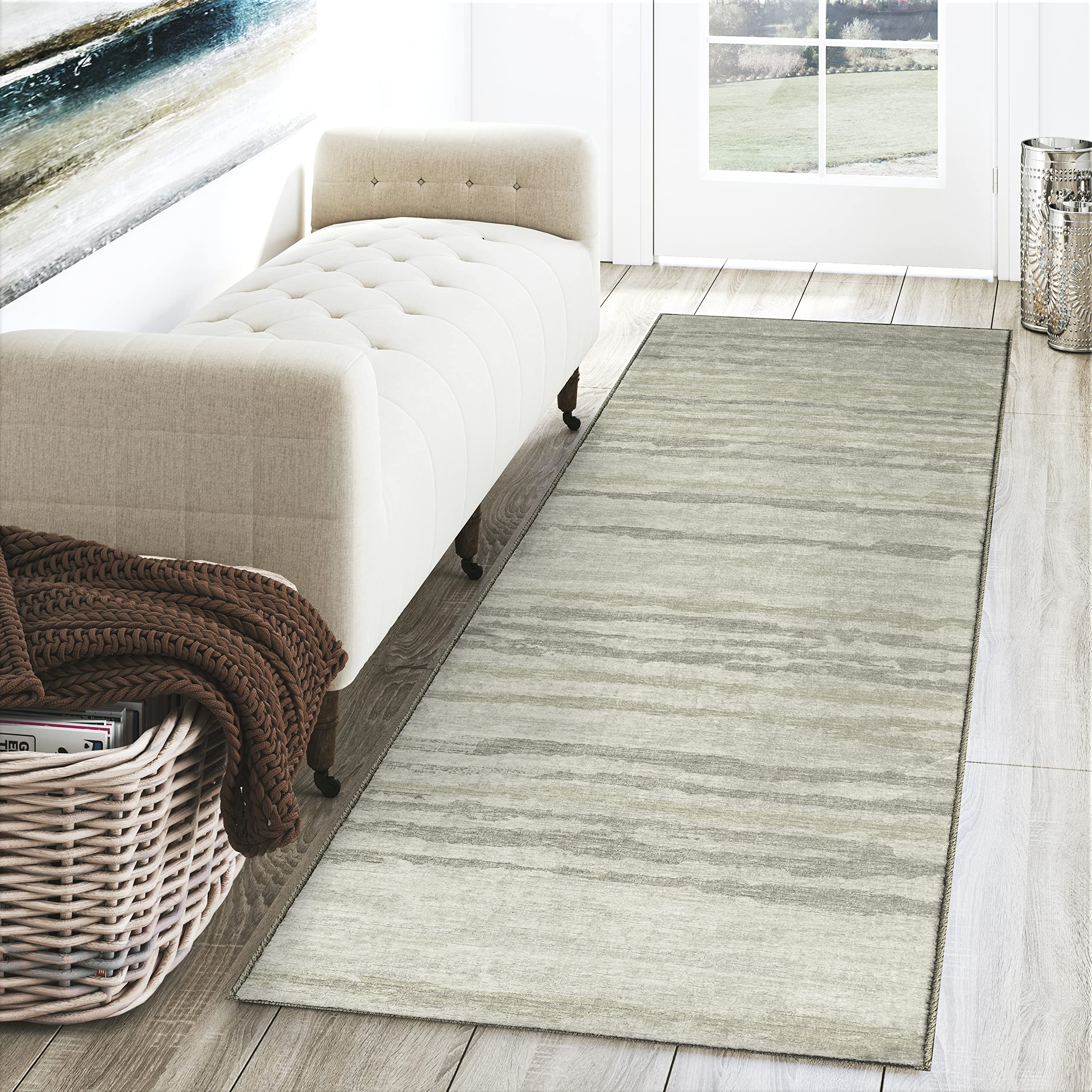 Dalyn Rugs Brisbane Br4 Destressed Striped Linen 2'3&quot; X 7'6&quot;