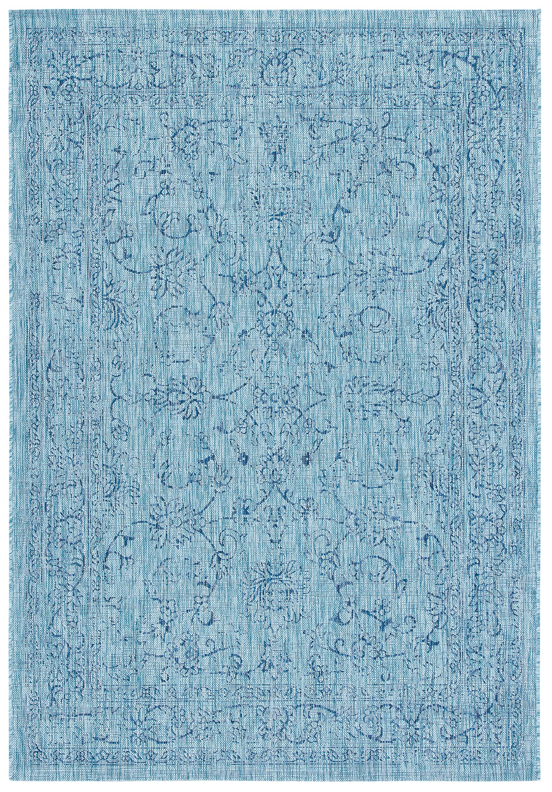 Safavieh Courtyard Collection 5'3' X 7'7' Aqua/Navy Cy8680 Indoor/ Outdoor -Waterproof Easy -Cleaning Patio Backyard Mudroom Area -Rug