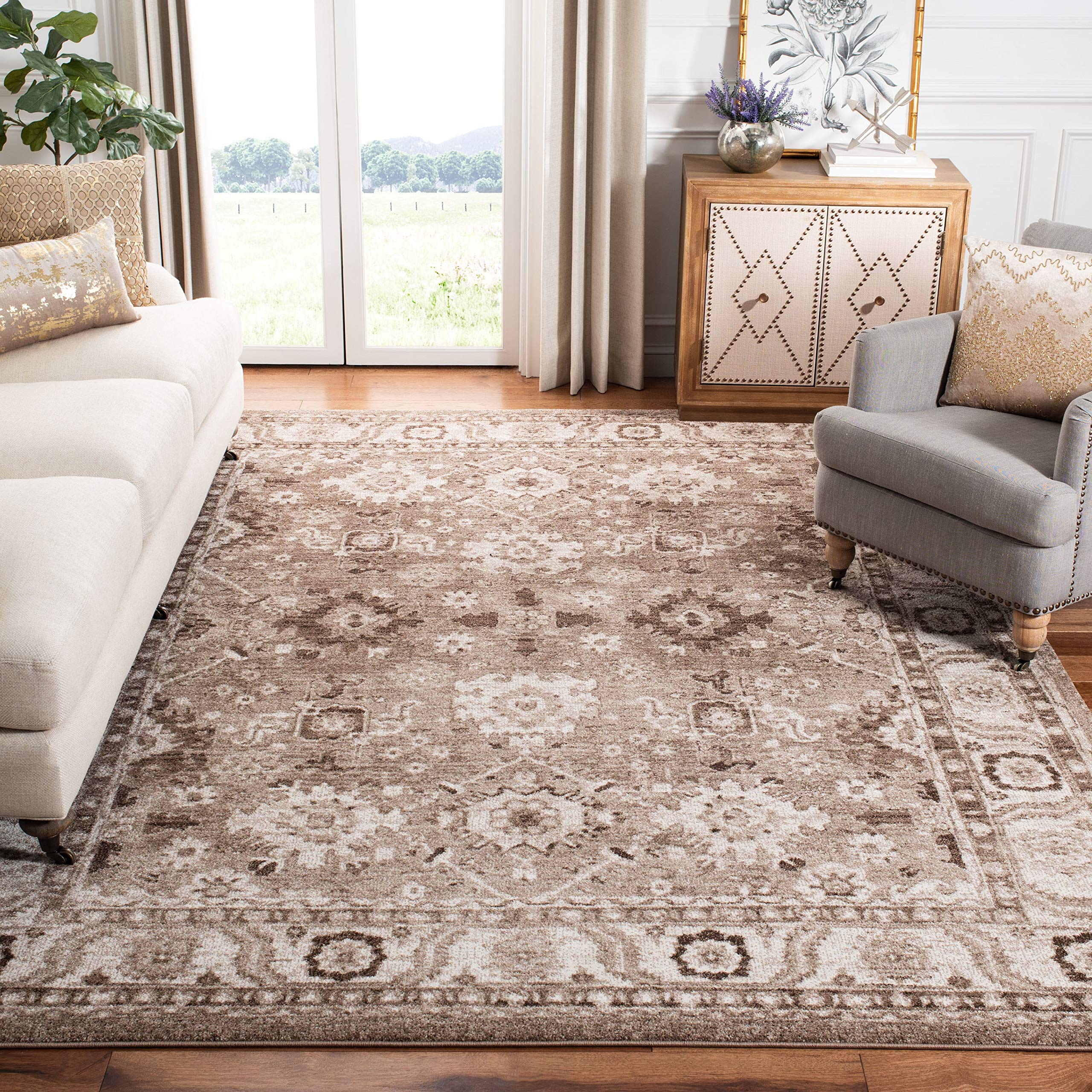 SAFAVIEH Vintage Hamadan Collection Area Rug - 67 x 9, Taupe, Oriental Traditional Persian Design, Non-Shedding & Easy Care, I