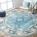 MUJOO Teal Round Rug 6ft,Circle Washable Area Rugs for Bedroom Living Room Bathroom,Boho Large Non Slip Circular Carpet,Floral