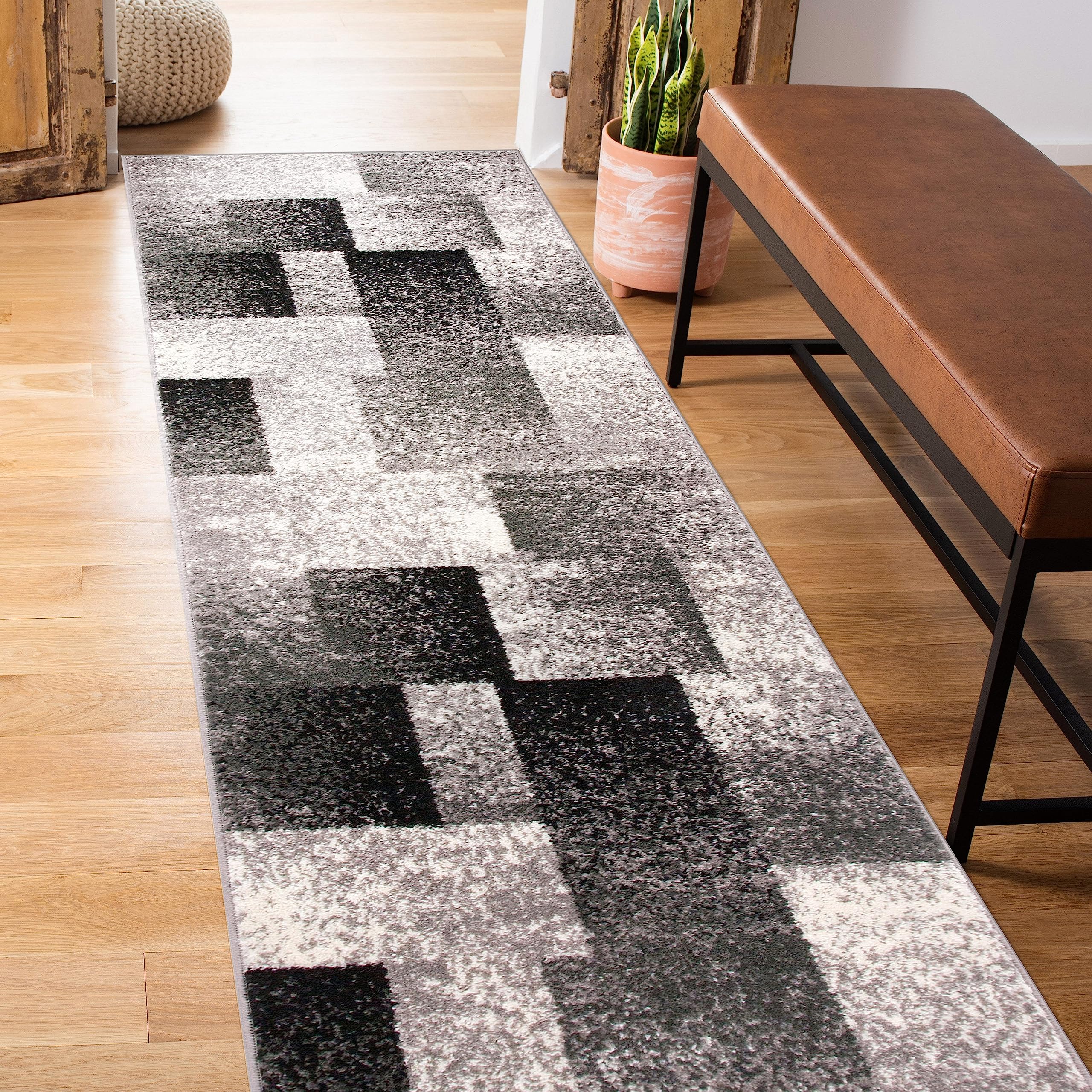 Rugshop Modern Distressed Boxes Runner Rug 2 x 7 Gray