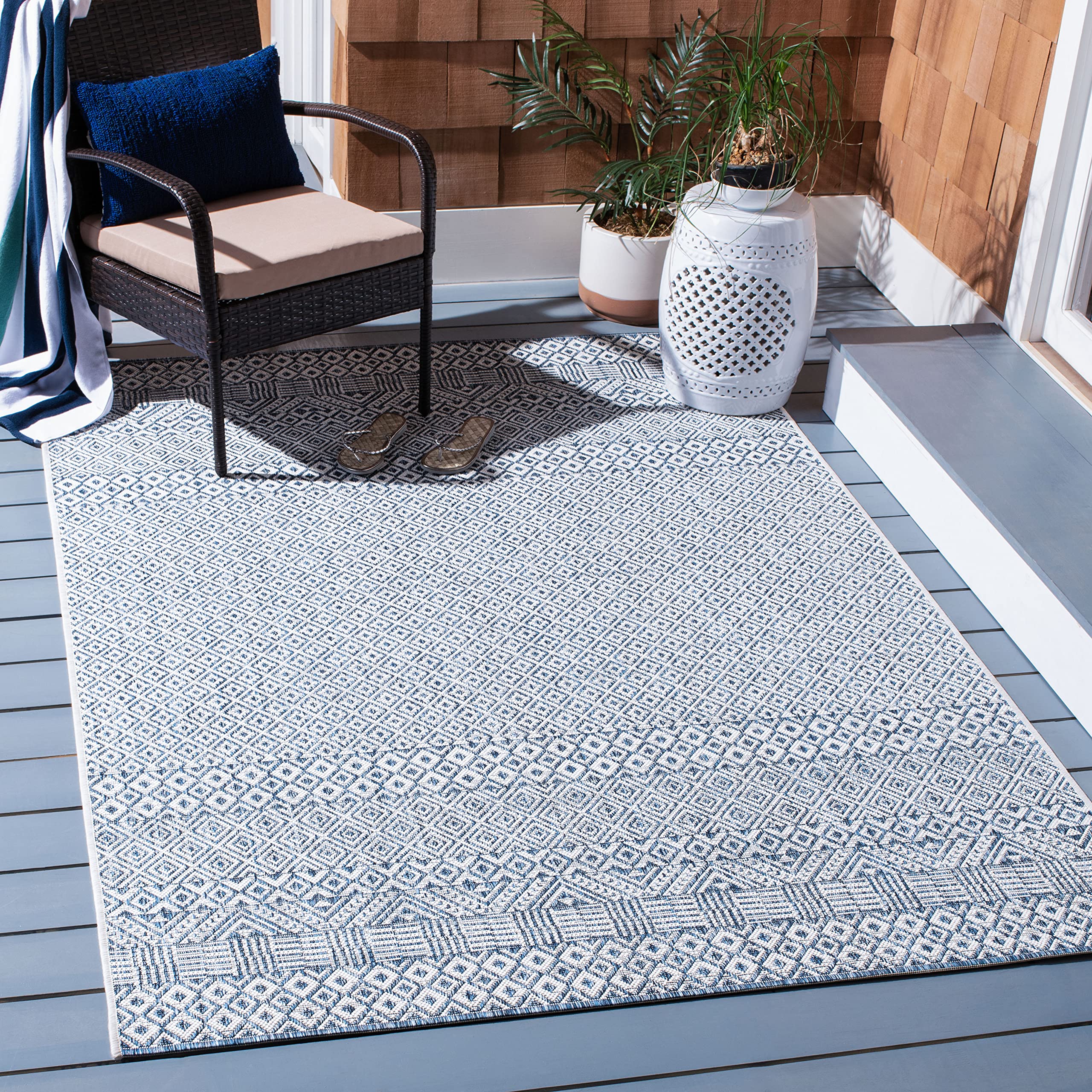 Safavieh Courtyard Collection Area Rug - 9' X 12', Blue & Navy, Non-Shedding & Easy Care, Indoor/Outdoor & Washable-Ideal For Patio, Backyard, Mudroom (Cy8235-53412)