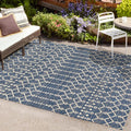 Jonathan Y Smb108K-4 Ourika Moroccan Geometric Textured Weave Indoor Outdoor Area-Rug, Bohemian Coastal Traditional Easy-Cleaning,Bedroom,Kitchen,Backyard,Patio,Non Shedding, 4 X 6, Navy/Beige