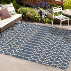 Jonathan Y Smb108K-4 Ourika Moroccan Geometric Textured Weave Indoor Outdoor Area-Rug, Bohemian Coastal Traditional Easy-Cleaning,Bedroom,Kitchen,Backyard,Patio,Non Shedding, 4 X 6, Navy/Beige