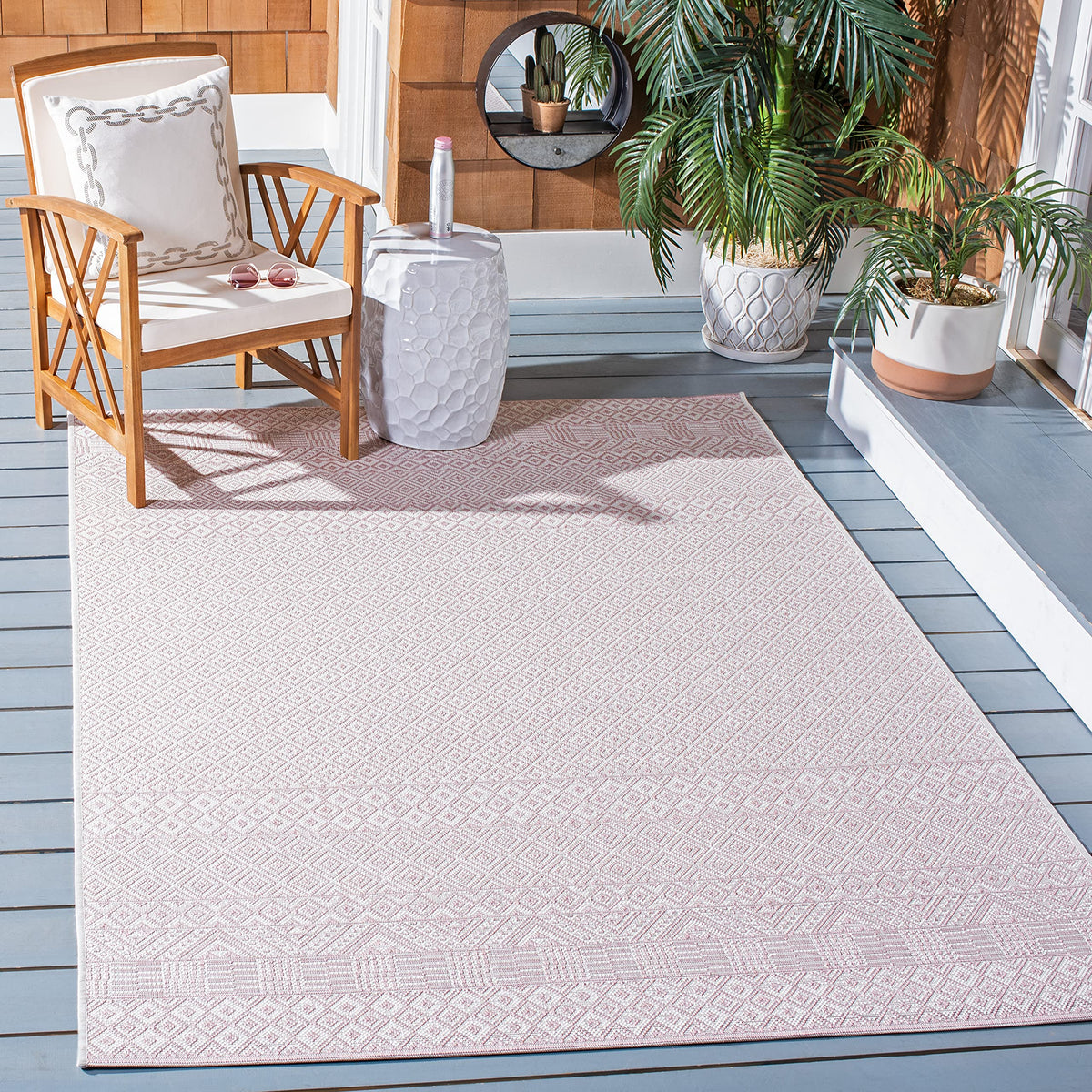 Safavieh Courtyard Collection 2'7' X 5' Ivory/Soft Pink Cy8235 Indoor/ Outside Waterproof Easy Cleansingpatio Backyard Mudroom