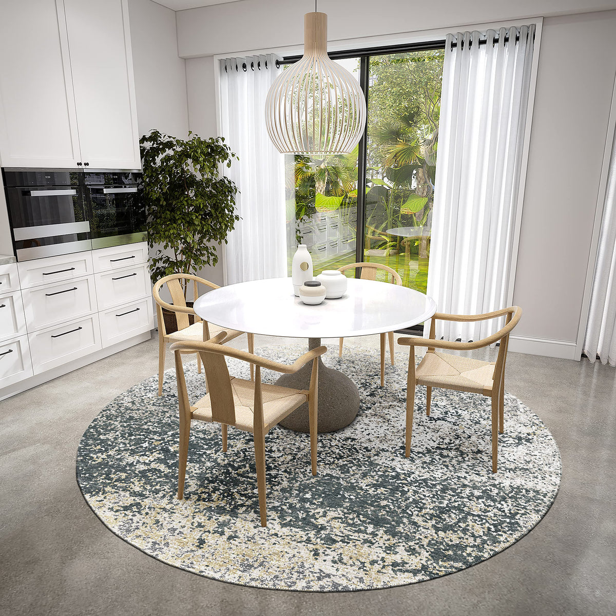 Addison Rugs Rylee Ary33 Grey Washable 8' X 8' Indoor Outdoor Round Rug, Easy Clean, Machine Washable, Non Shedding, Bedroom, Entry, Living Room, Dining Room, Kitchen, Patio Rug