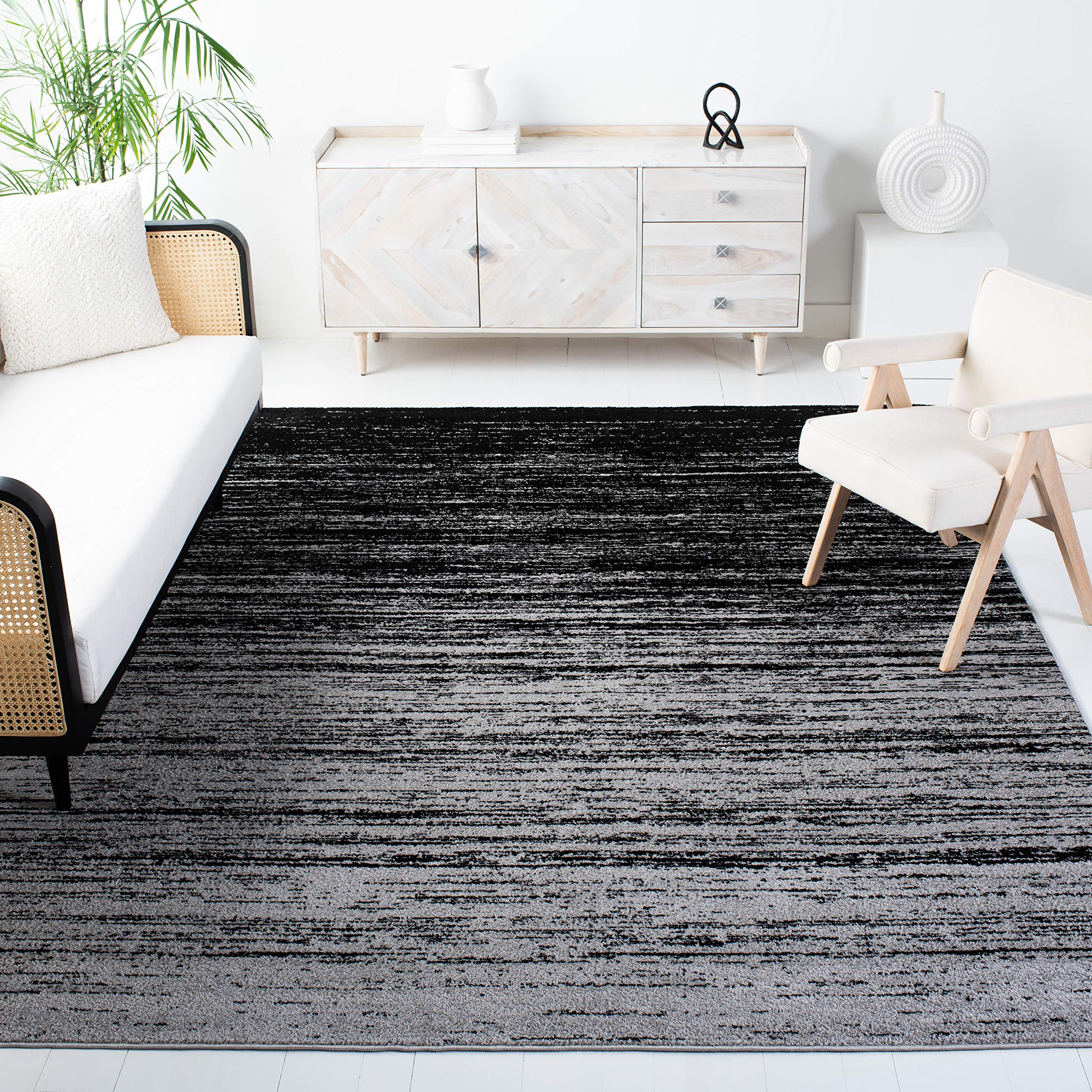 SAFAVIEH Adirondack Collection 12 Square Silver / Black ADR113A Modern Ombre Non-Shedding Living Room Bedroom Dining Home Offic
