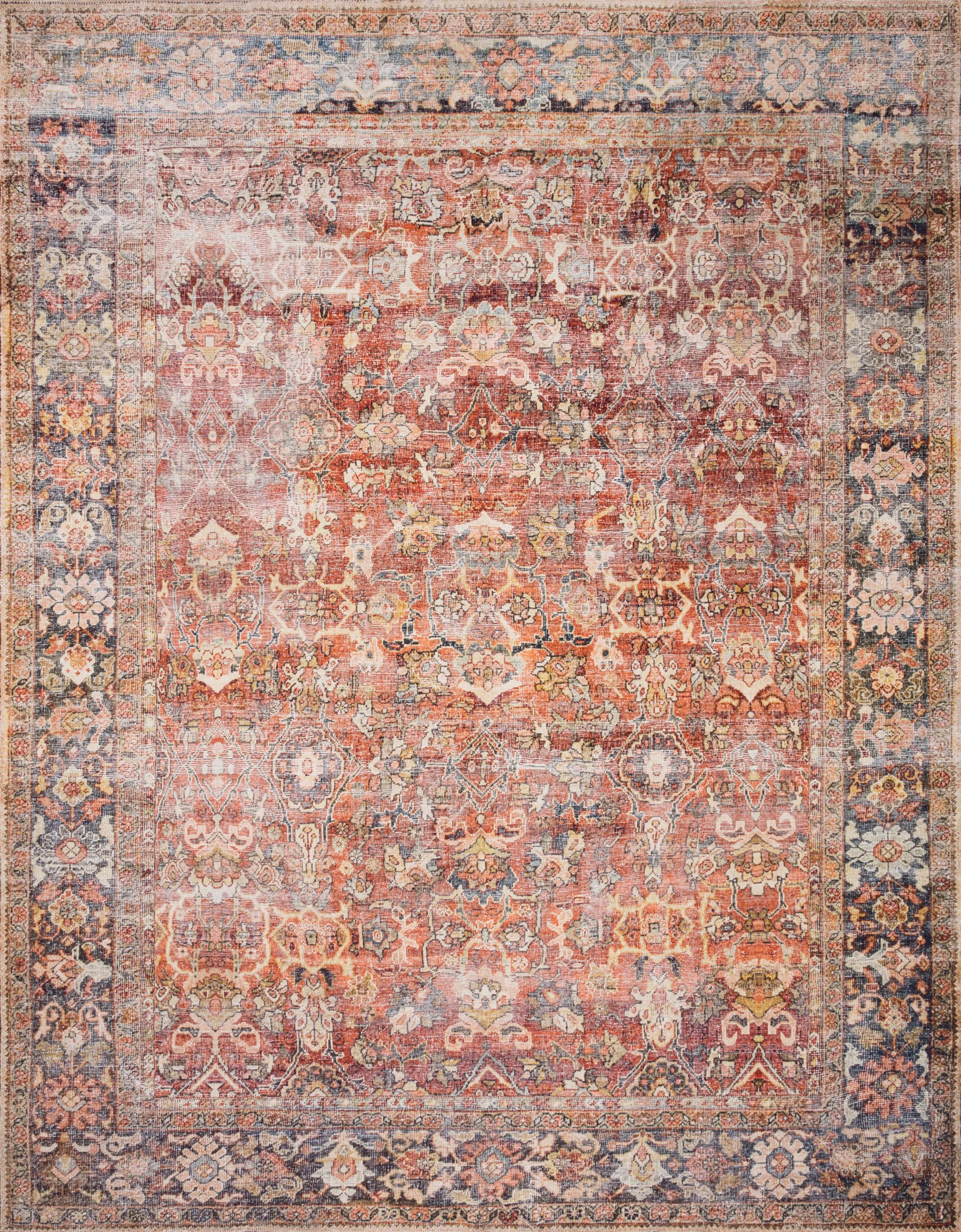 Loloi LAYLA Collection, LAY-02, Spice / Marine, 9-0 x 12-0, .13 Thick, Area Rug, Soft, Durable, Vintage Inspired, Distressed, 