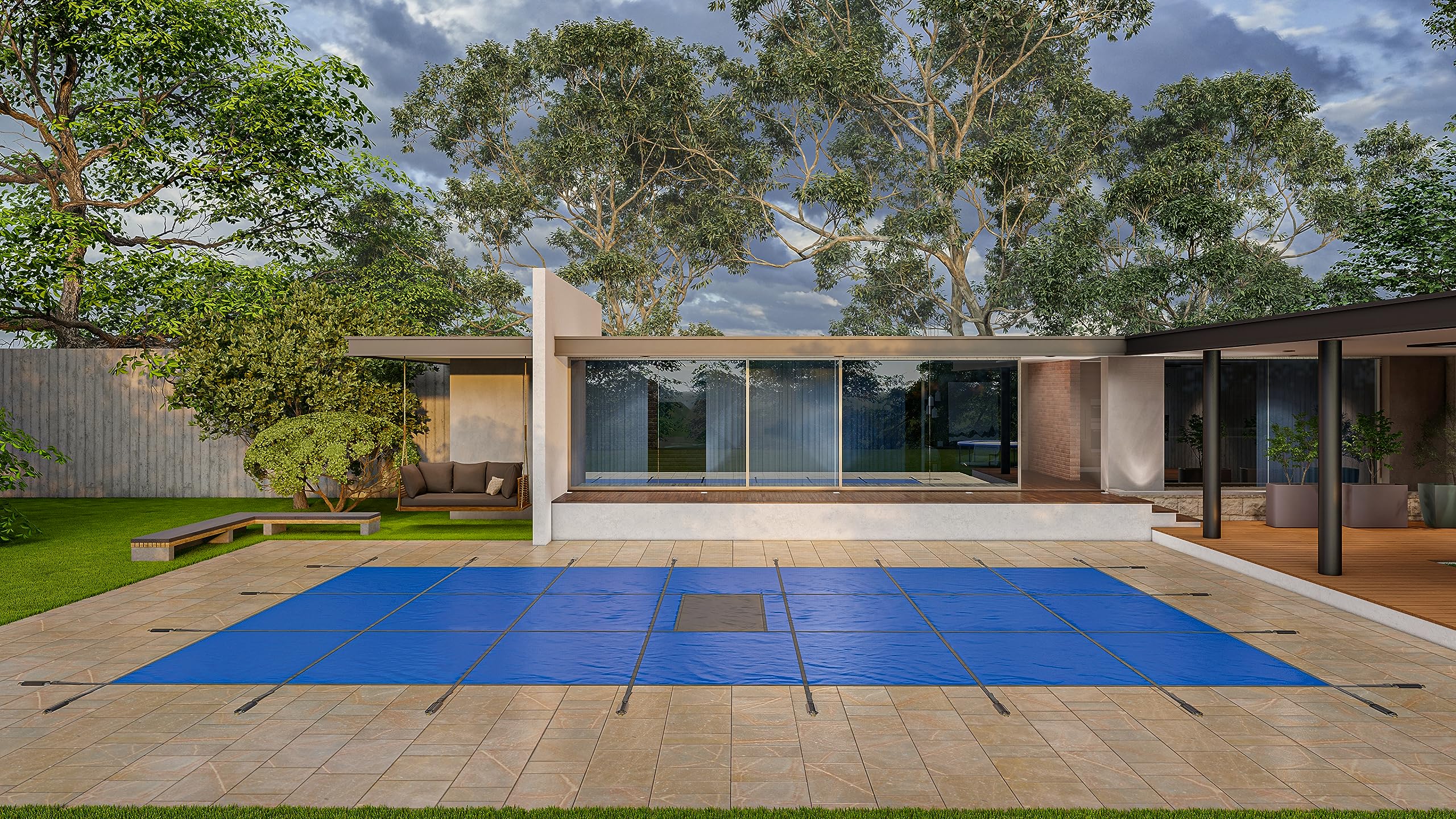 Waterwarden Inground Pool Solid Safety Cover 18' X 40', Rectangle, 15-Year Warranty, Ul Classified To Astm F1346, Triple Stitche